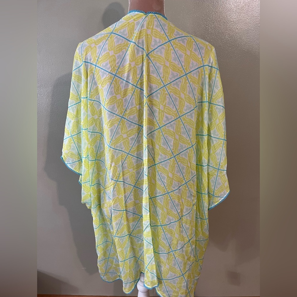 Echo Yellow and Blue Patterned Kimono Swim Cover Up NWT OS - Picture 6 of 6